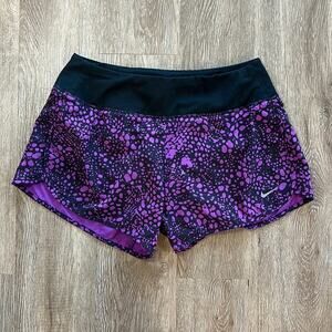 Nike Dri-FIT Tempo Running Shorts Women's Small Black & Purple Spotted Lined